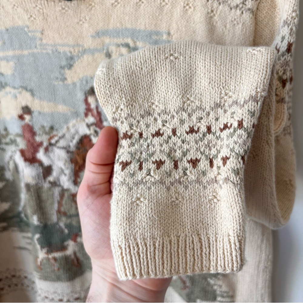 Vintage Ralph Lauren Equestrian Fox Hunt Sweater Size L Handknit Tapestry Horse - Picture 6 of 13